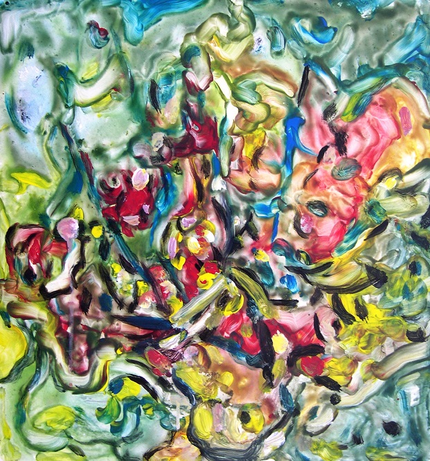 DAYLY FLOWERS IN ODD YELLOW POT 43cm x 47cm